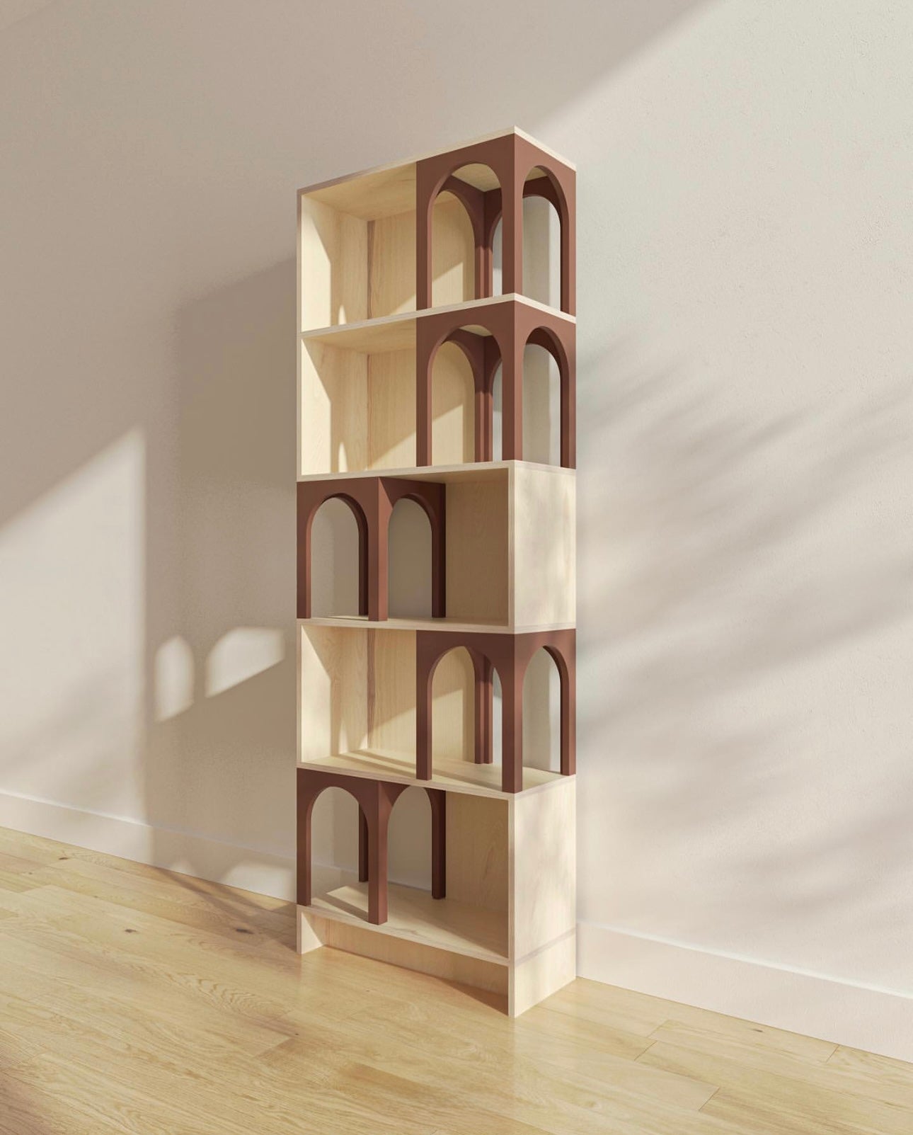 Modern wooden bookshelf in neutral finish – sleek and sturdy shelving for books and decor