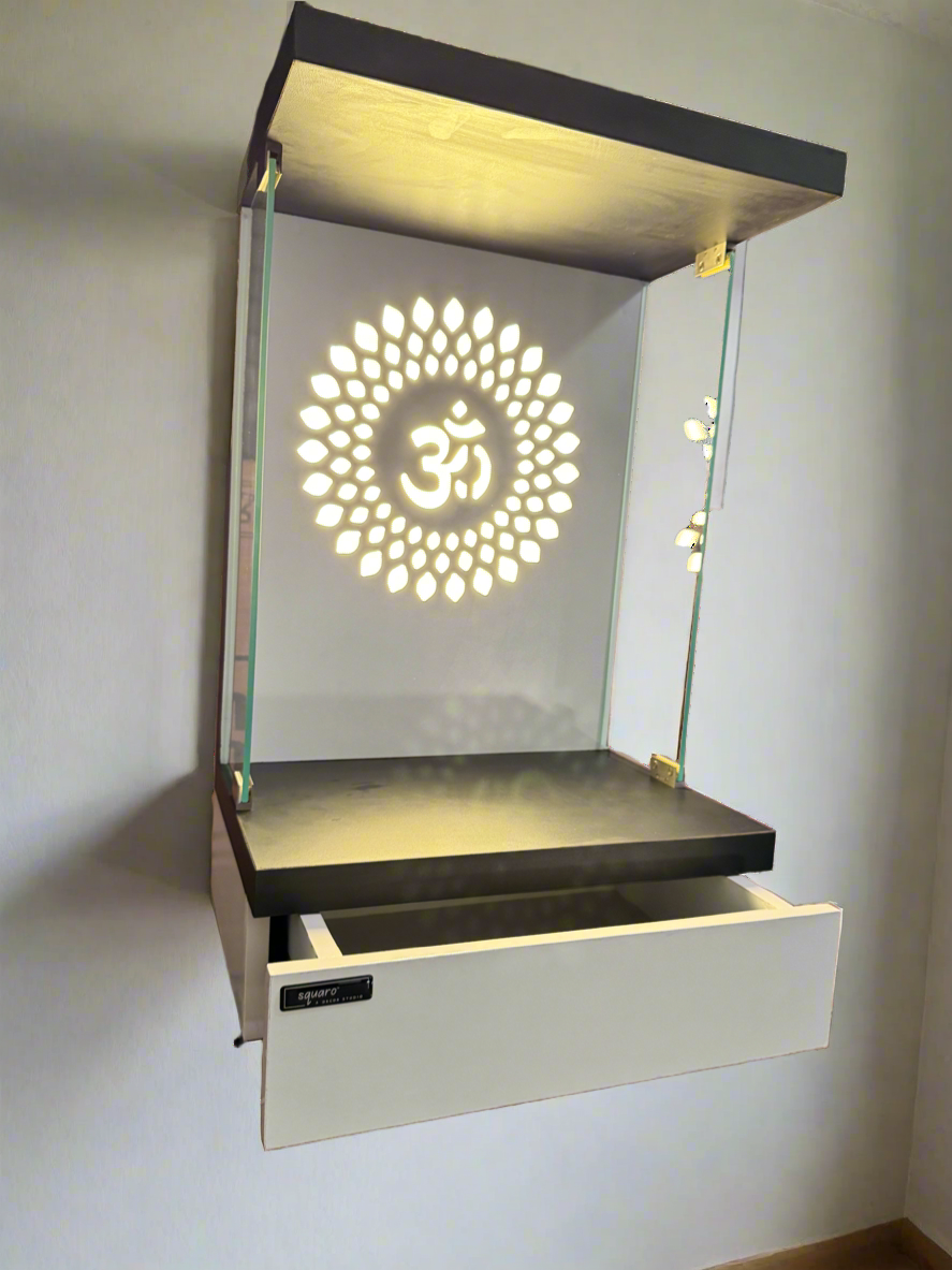 A detailed view of the modern prayer unit with precise dimensions for perfect home placement.