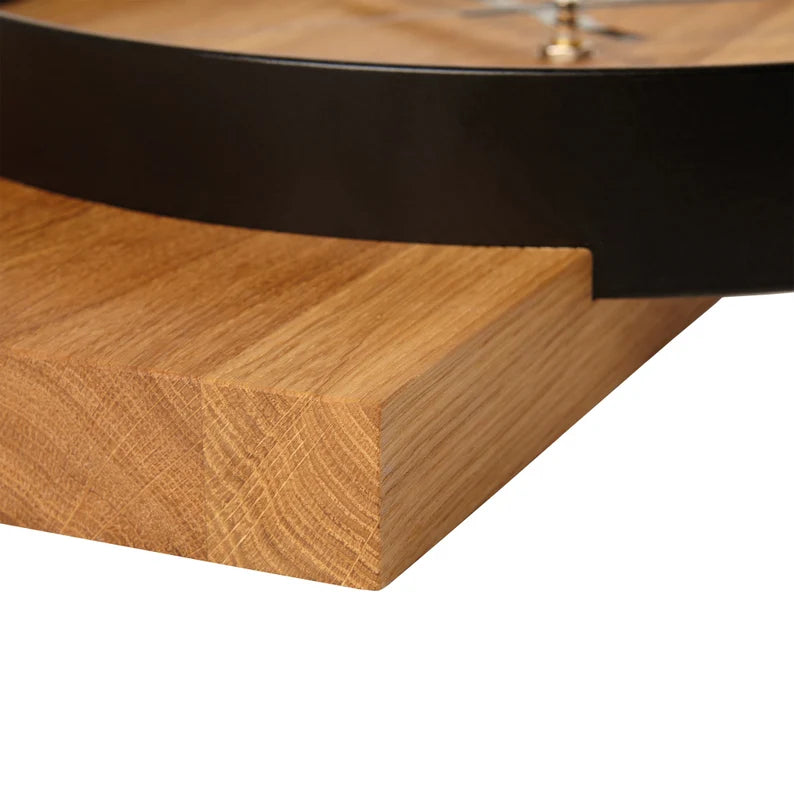 Minimalist Wooden Wall Clock | Modern Oak Wood Decor with Black Metal Frame