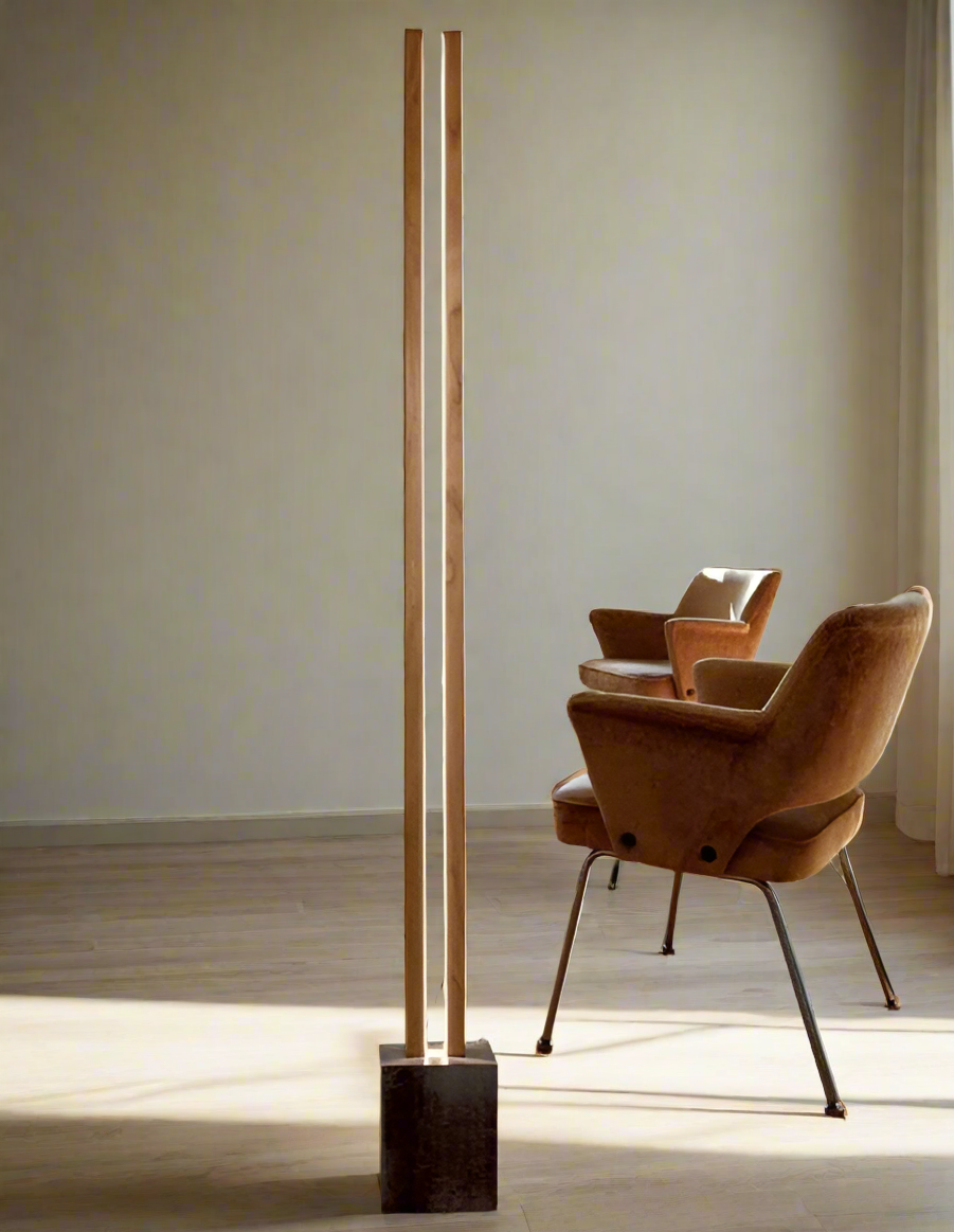 Modern Minimalist Wooden Floor Lamp with Dual Light Design | Elegant Wooden Floor Lamp with Minimalist Dual-Light Design for Modern Interiors