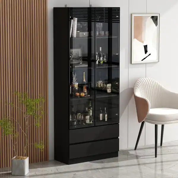 Modern Design Glass Display Cabinet with LED Lighting – Stylish Storage for Home and Office