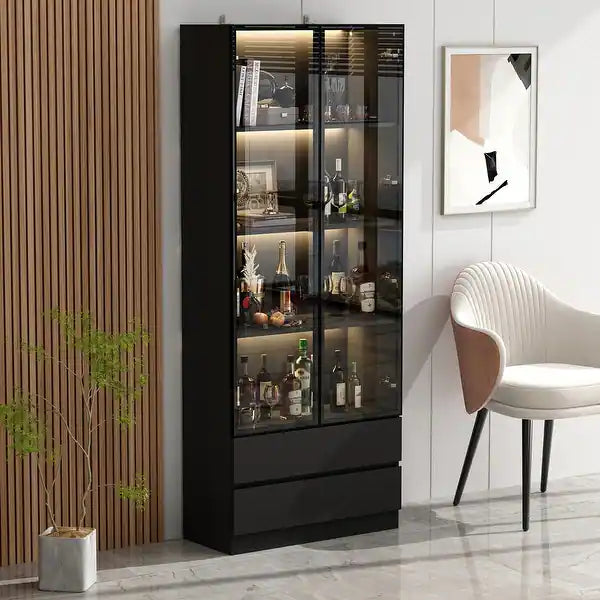 Modern Design Glass Display Cabinet with LED Lighting – Stylish Storage for Home and Office