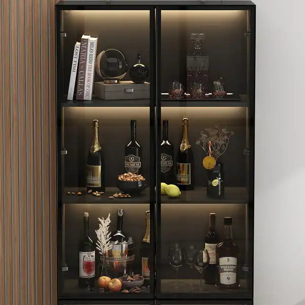 Modern Design Glass Display Cabinet with LED Lighting – Stylish Storage for Home and Office