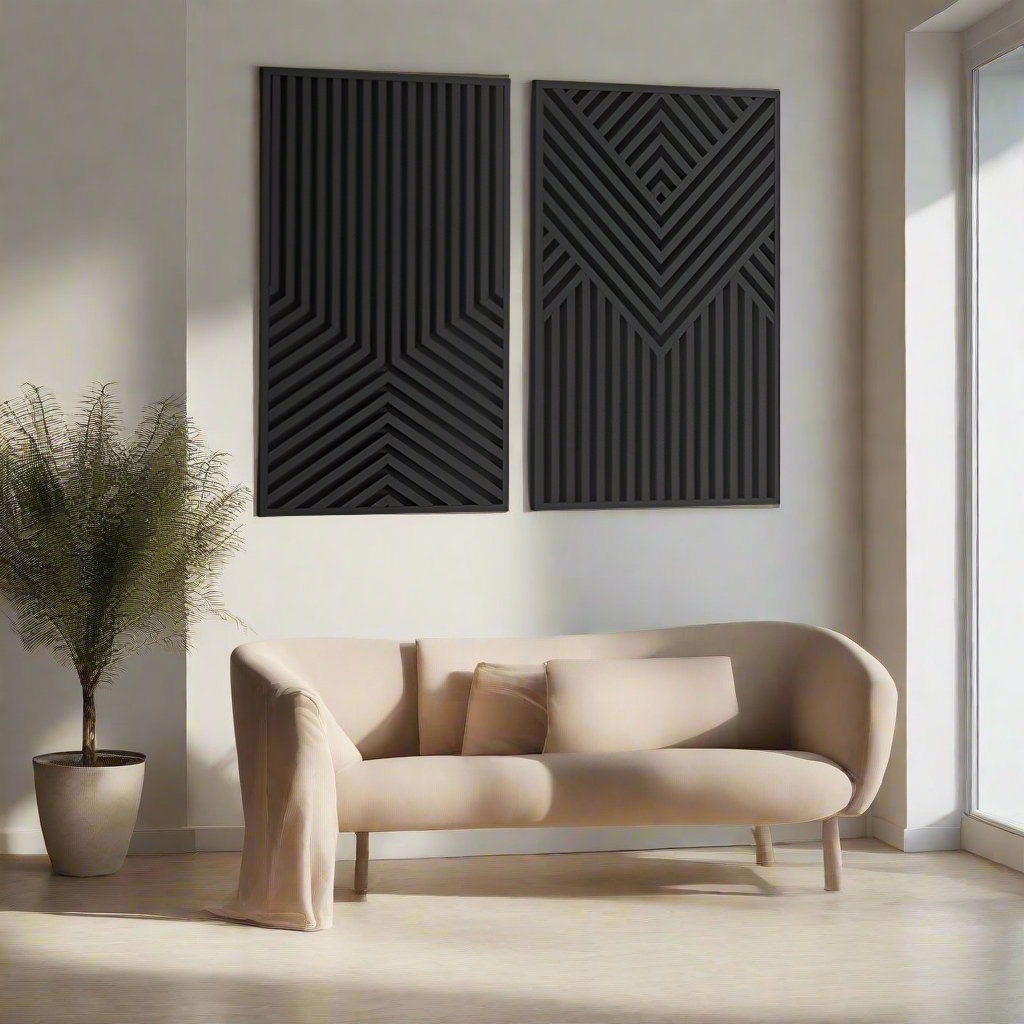 Modern Black Geometric Wall Art Panels for Elegant Living Rooms | Minimalist Black Geometric Wall Art Panels for Modern Interiors