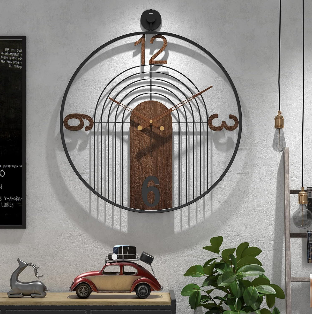 Modern Minimalist Wall Clock with Metal and Wooden Design for Home Decor