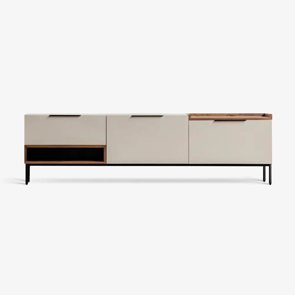 Modern Minimalist TV Cabinet with Storage - Sleek Media Console in Neutral Finish and Wooden Accents