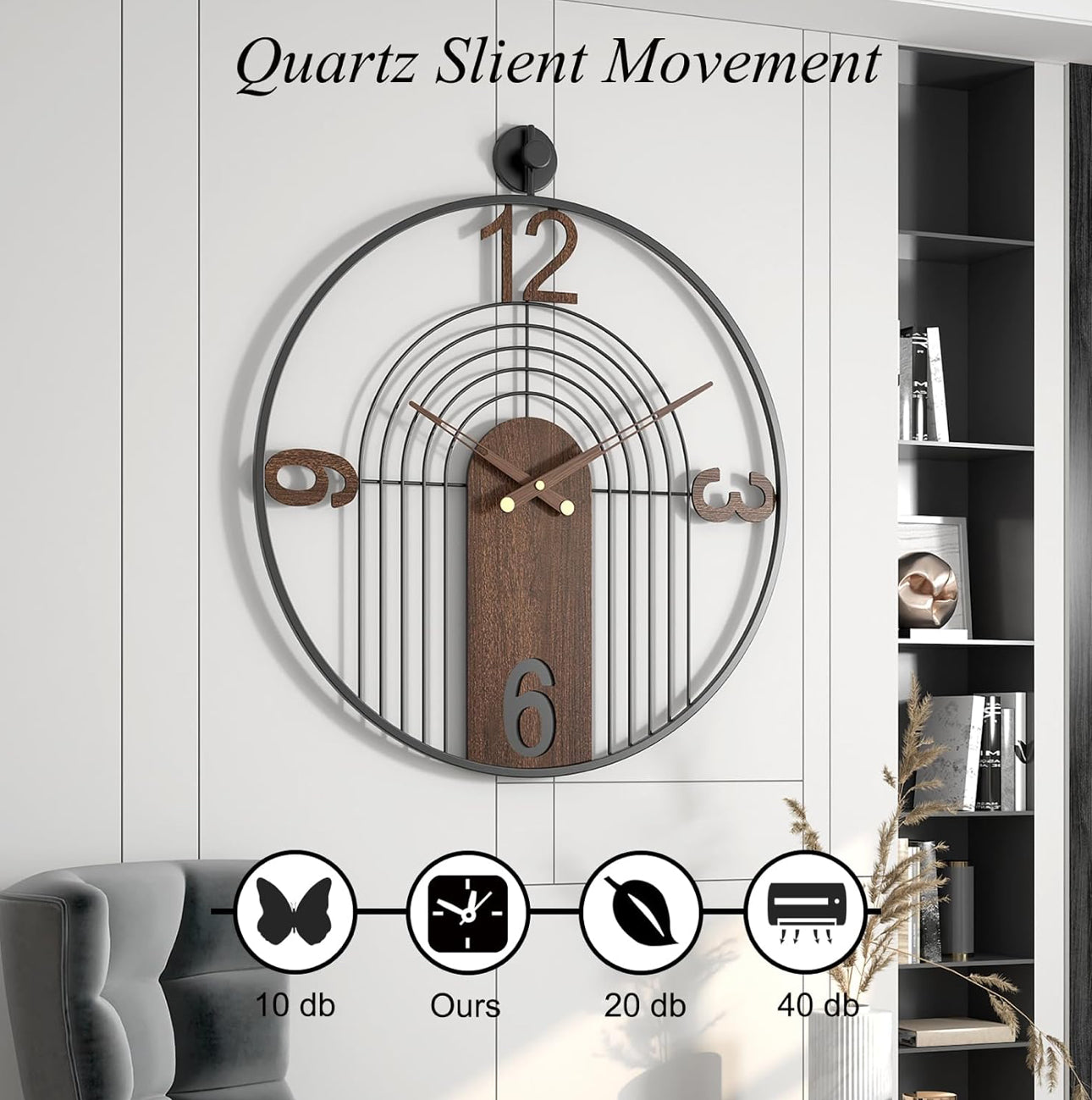 Modern Minimalist Wall Clock with Metal and Wooden Design for Home Decor