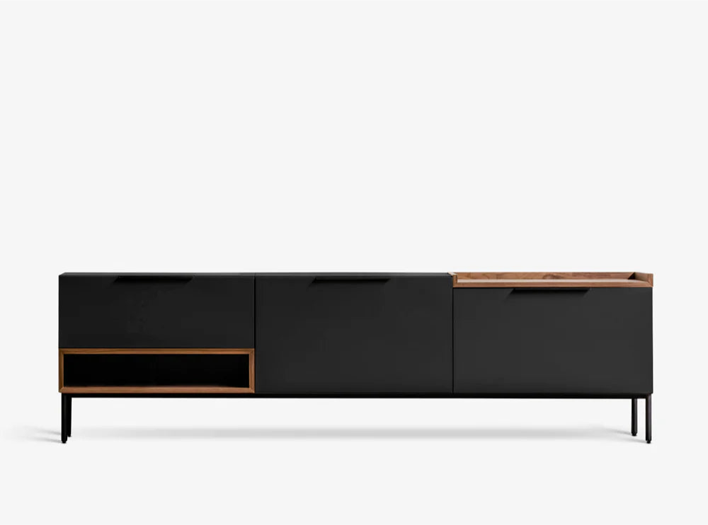 Modern Minimalist TV Cabinet with Storage - Sleek Media Console in Neutral Finish and Wooden Accents