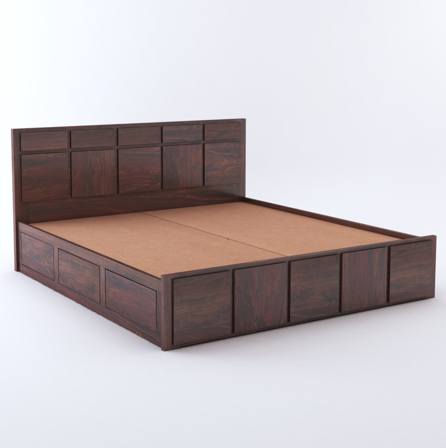 Solid Wood King Size Bed with Headboard and Storage | Elegant Dark Finish Modern Design - Modern Wooden Double Bed with Storage and Minimalist Design