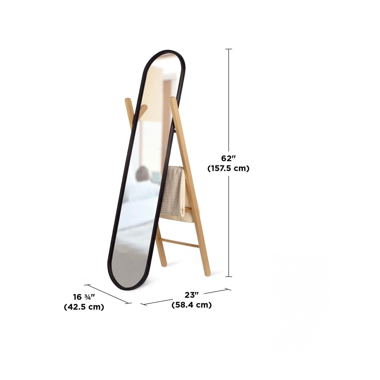 Elegant black and wood full length mirror for entryway or dressing area