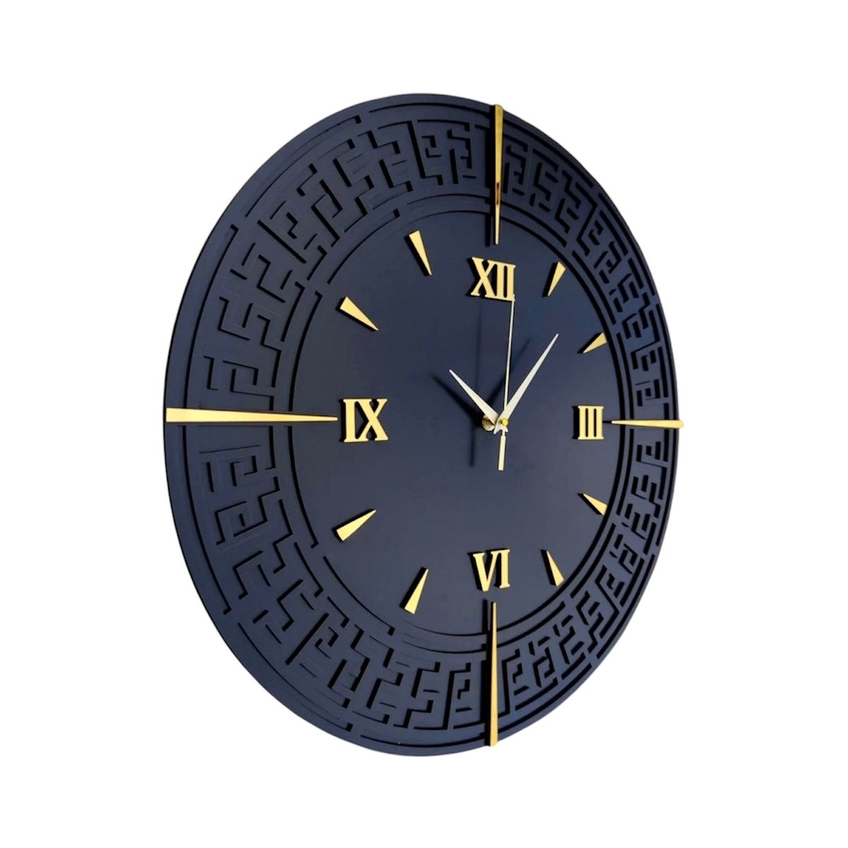 Luxury Deep Iris and Gold Roman Numeral Wall Clock - Modern Decorative Clock for Home and Office | Elegant Wall Clock with Intricate Pattern Design