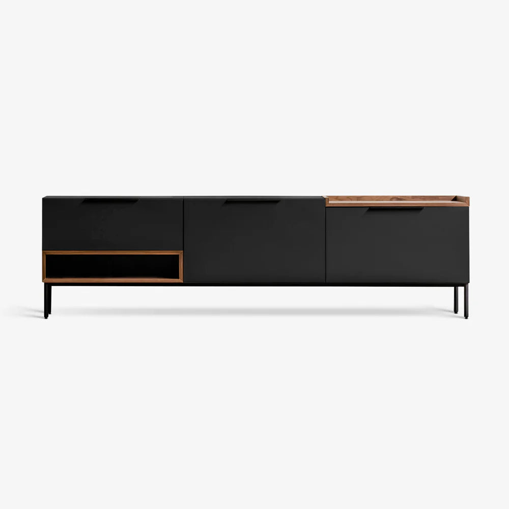 Modern Minimalist TV Cabinet with Storage - Sleek Media Console in Neutral Finish and Wooden Accents