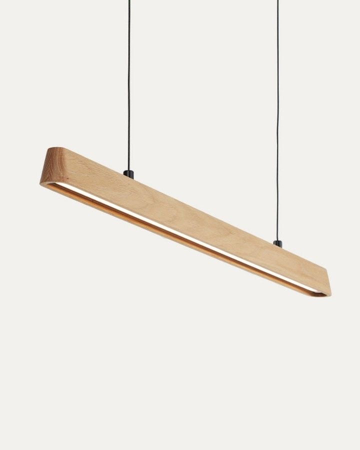 Modern Wood Linear LED Pendant Light | Minimalist Ceiling Hanging Bar Lamp for Dining & Office