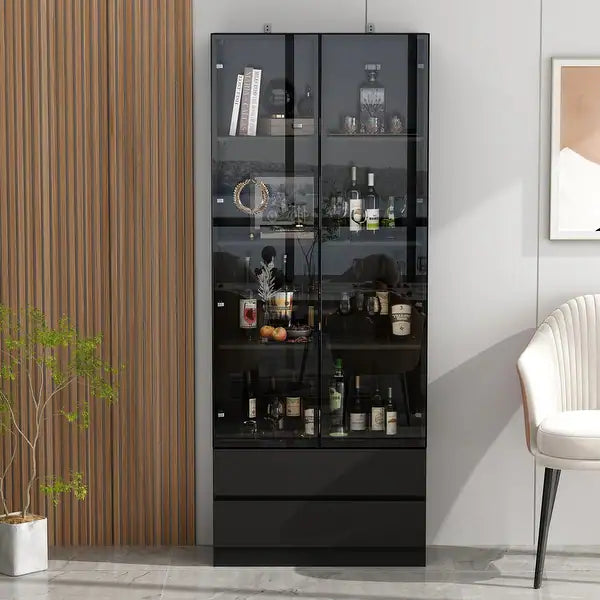 Modern Design Glass Display Cabinet with LED Lighting – Stylish Storage for Home and Office