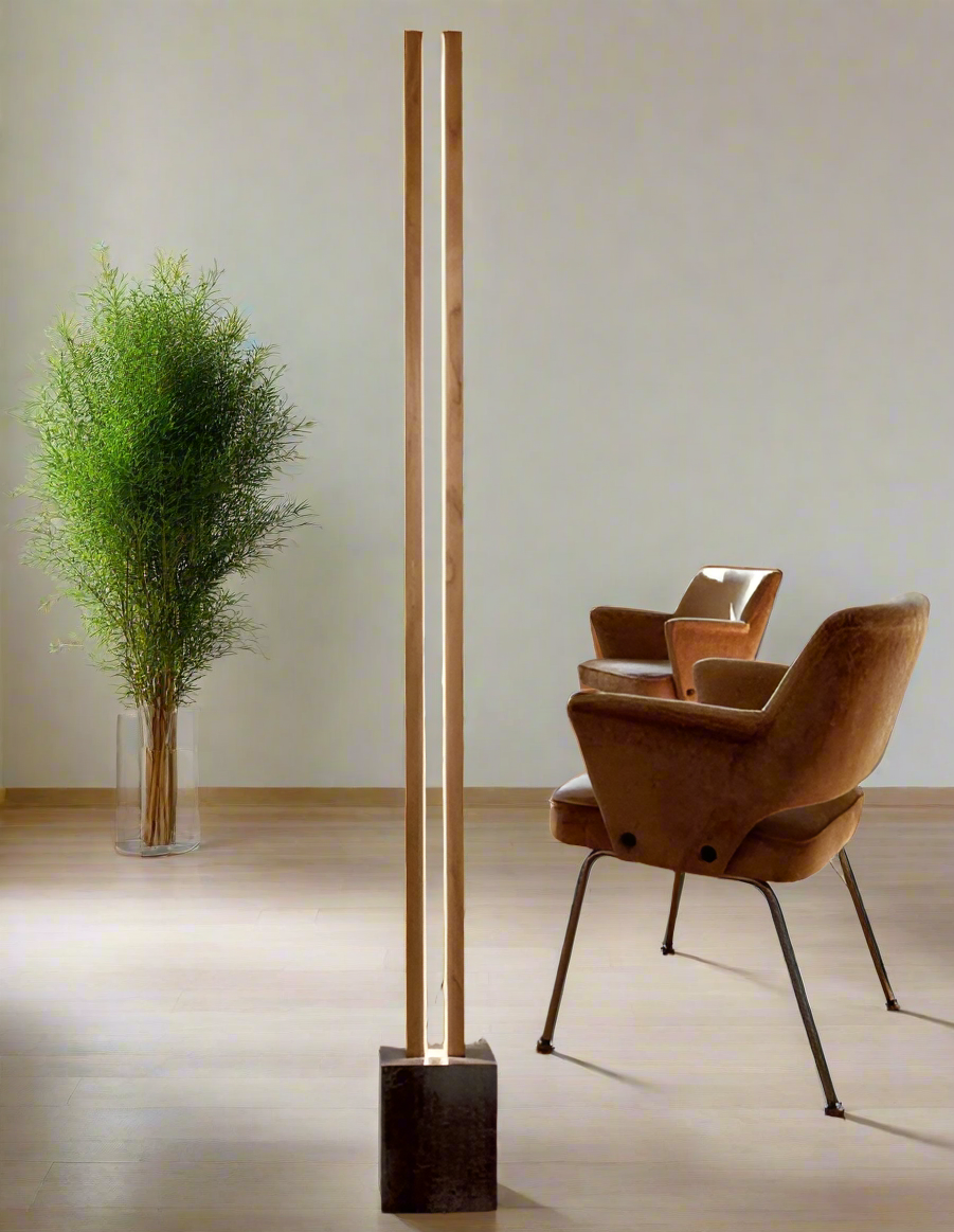 Modern Minimalist Wooden Floor Lamp with Dual Light Design | Elegant Wooden Floor Lamp with Minimalist Dual-Light Design for Modern Interiors