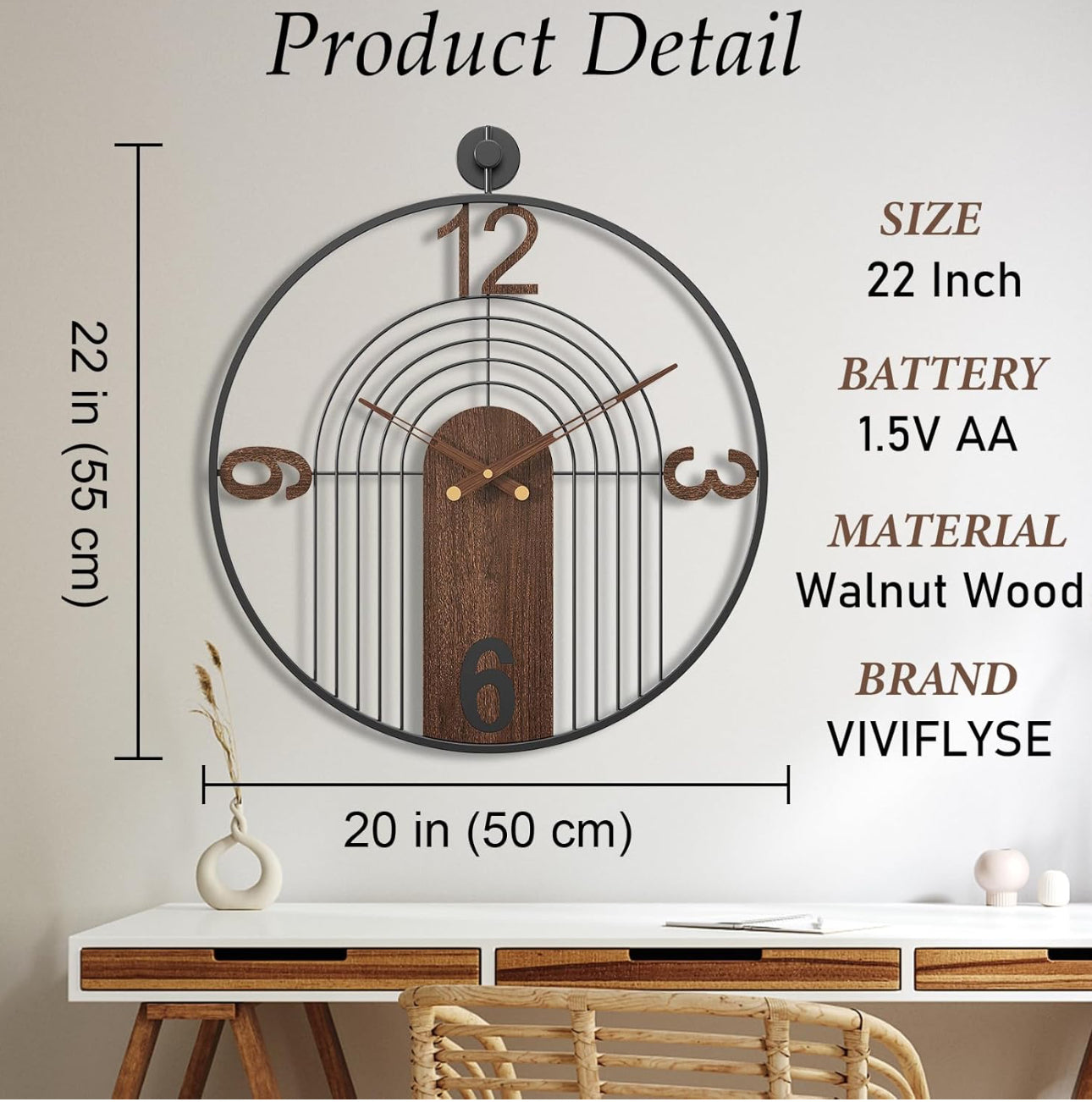 Modern Minimalist Wall Clock with Metal and Wooden Design for Home Decor