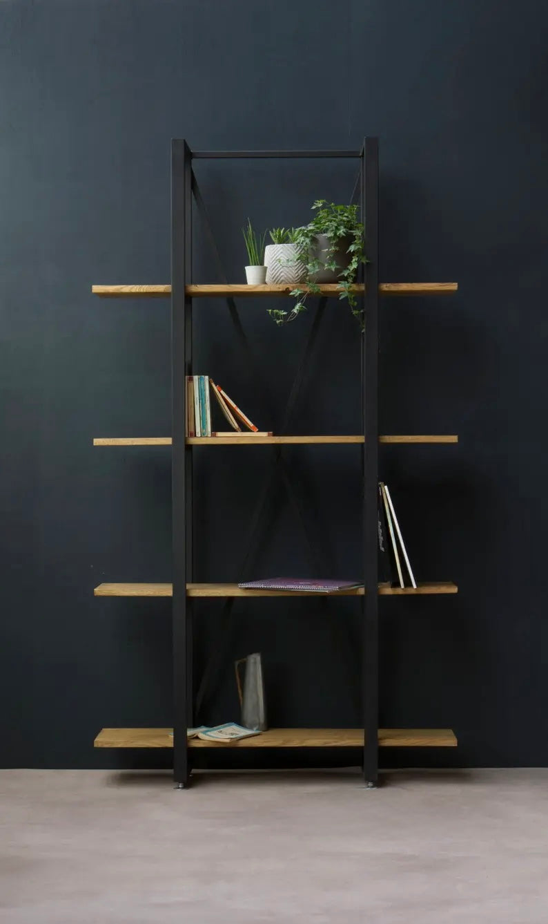 Luxurious Wooden Shelf with Sleek Black Metal Frame – Redefine Elegance in Your Home and Office Décor