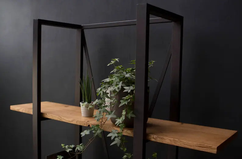 Luxurious Wooden Shelf with Sleek Black Metal Frame – Redefine Elegance in Your Home and Office Décor