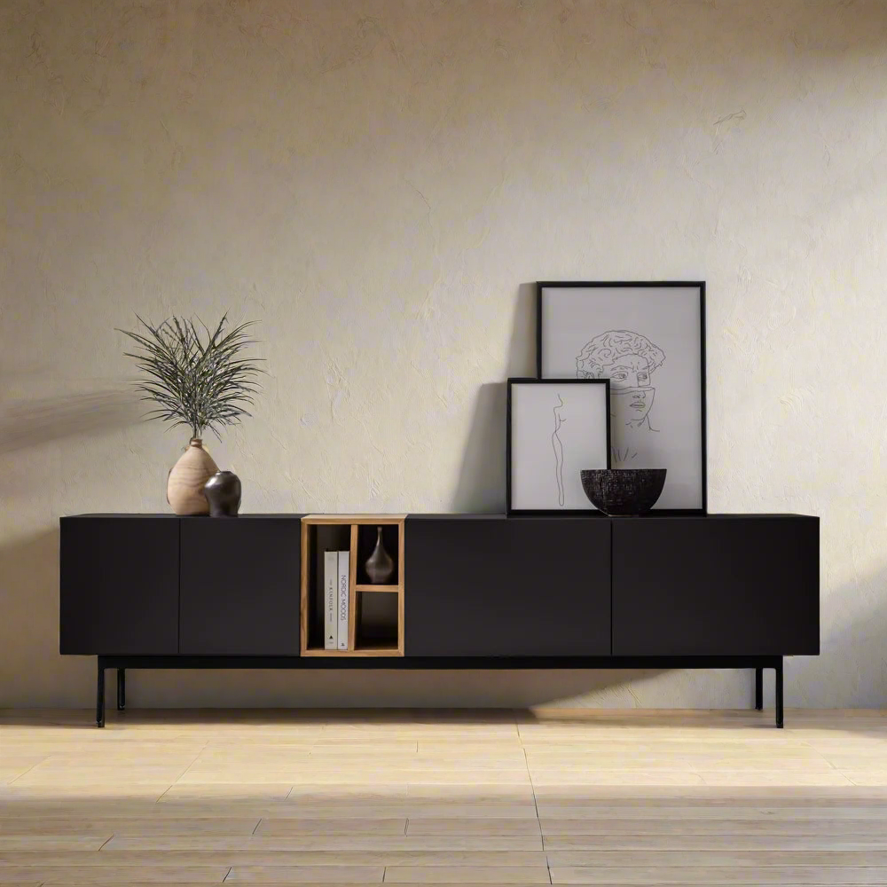 Modern Minimalist TV Cabinet with Storage and Decorative Display | Stylish Modern TV Cabinet with Ample Storage and Decorative Display Space