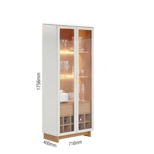 Elegant Glass Display Cabinet with LED Lights – Perfect for Dining Room or Kitchen Storage | Modern Glass Display Cabinet with LED Lighting and Wine Storage