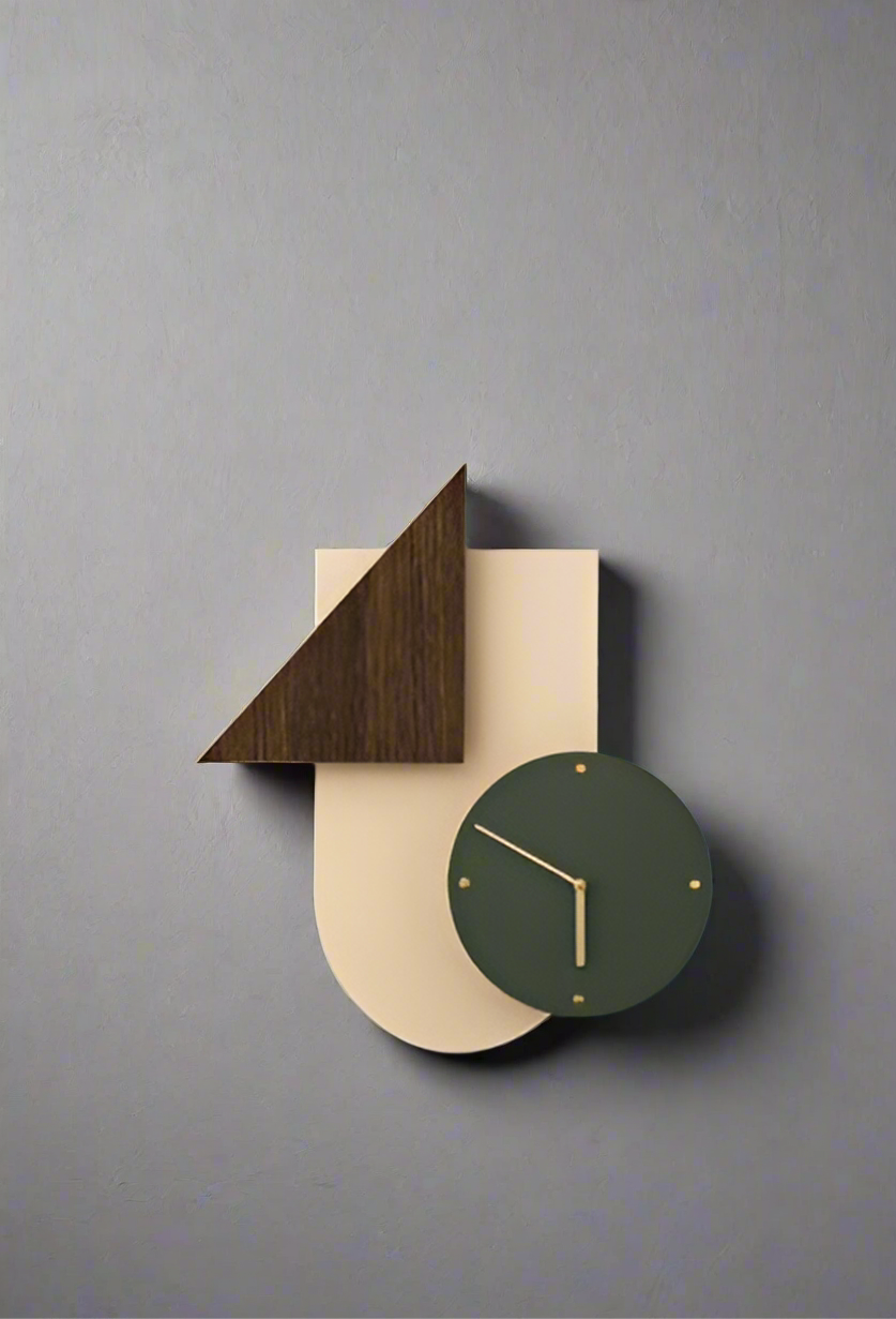 Modern Minimalist Wall Clock Combines Geometric Shapes And Natural Textures