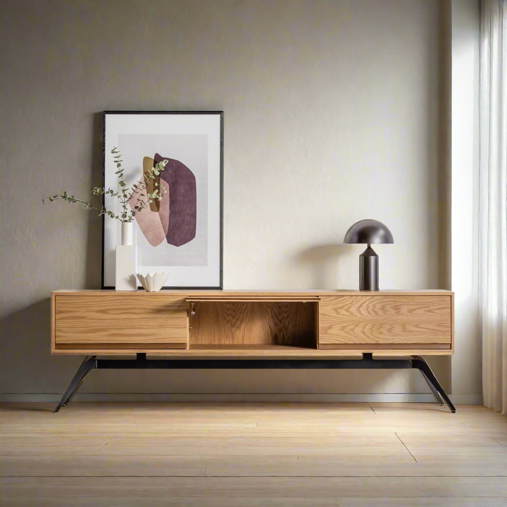 Modern Wooden TV Cabinet with Sleek Design and Metal Legs - Stylish Media Console for Living Rooms