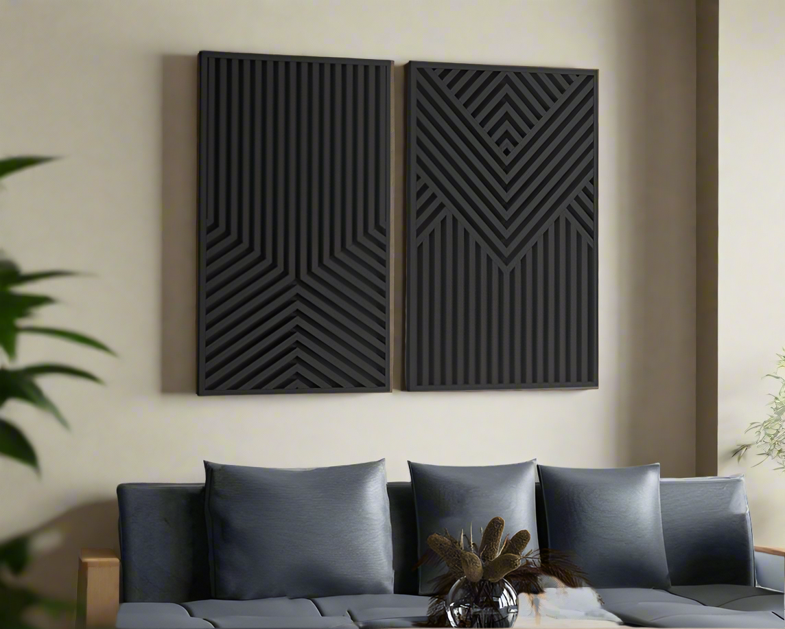 Modern Black Geometric Wall Art Panels for Elegant Living Rooms | Minimalist Black Geometric Wall Art Panels for Modern Interiors