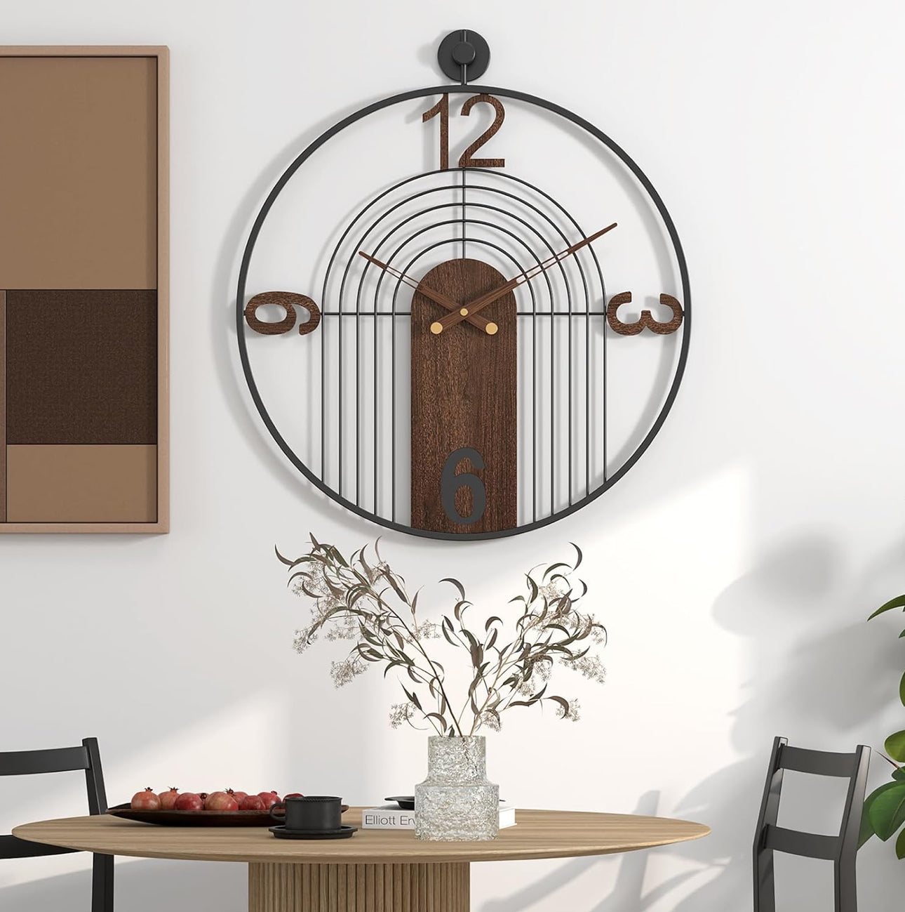 Modern Minimalist Wall Clock with Metal and Wooden Design for Home Decor