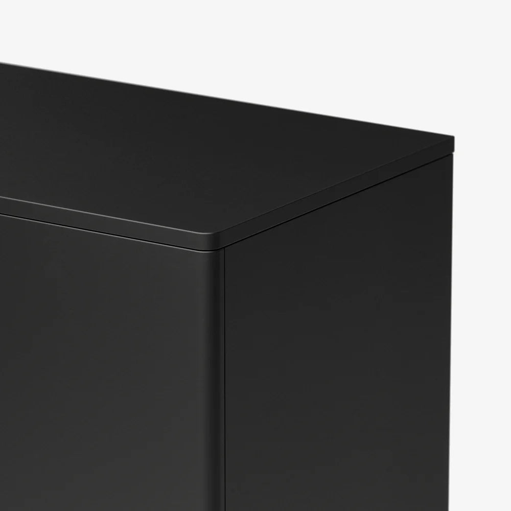 Sleek Black TV Cabinet with Wooden Accent and Modern Storage Design | Modern Black TV Cabinet with Wooden Top and Stylish Storage Solutions