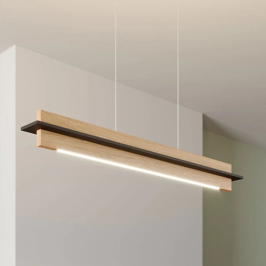 Contemporary Wooden LED Hanging Light – Linear Pendant for Living Room & Dining Area