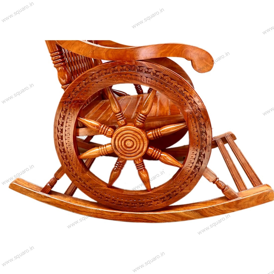 Sheesham Handcrafted Wooden Rocking Chair | Wooden Armrest Chair with Back Support for Living Room (Hi-Gloss)