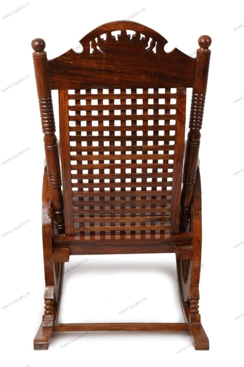 Sheesham Handcrafted Wooden Rocking Chair Wooden armrest Chair with Back Support for Living Room (Dark Brown)