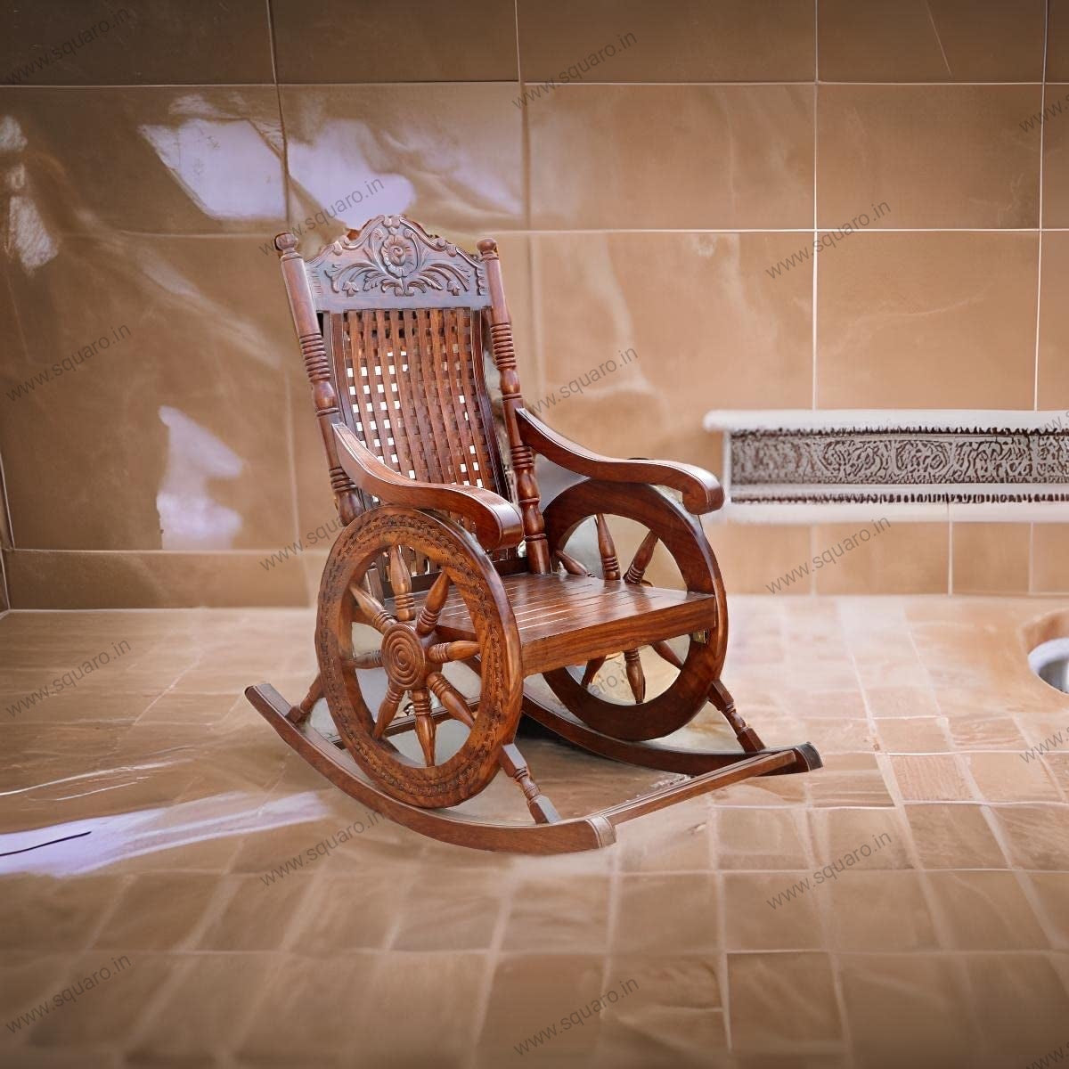 Sheesham Handcrafted Wooden Rocking Chair Wooden armrest Chair with Back Support for Living Room