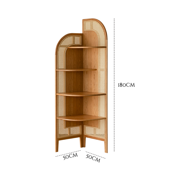 Modern Rattan Cane Corner Shelf | Handcrafted Natural Storage Solution