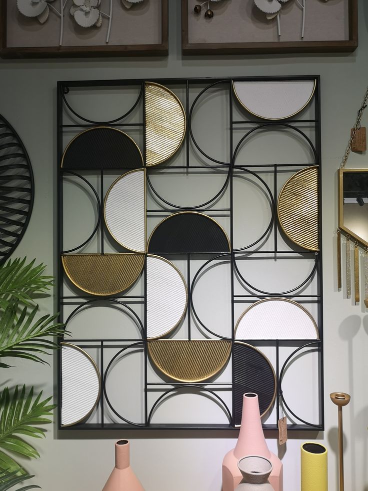 Rectangular Wall Half Circle Multi-Color Metal Wall Art