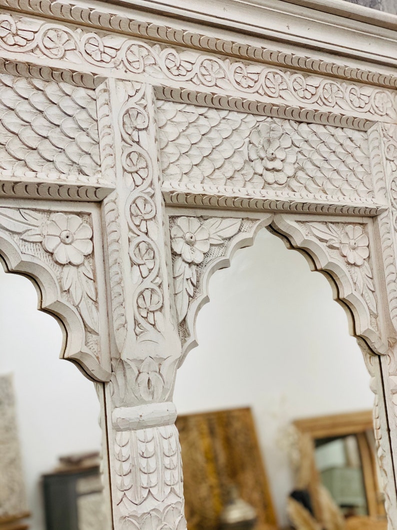 This 3 Arched Wooden Jharokha Mirror - Meticulously Handcrafted to Replicate The Grandeur of Traditional Indian Palace Windows