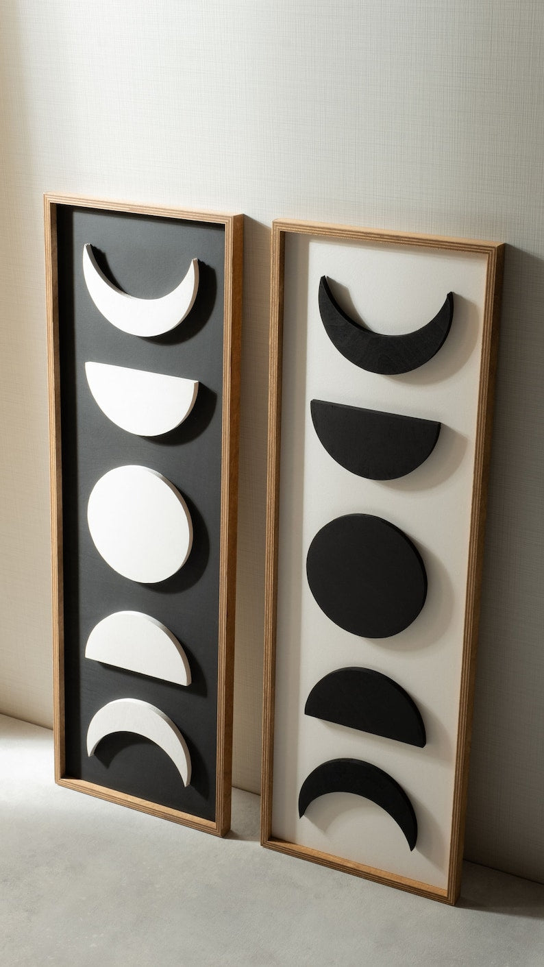 Sun Moon, 3d Modern Design Wall Art for Home & Office Geometric Wood Wall Decor, Nature Wood Wall Art, Minimalist Design Wall Artwork