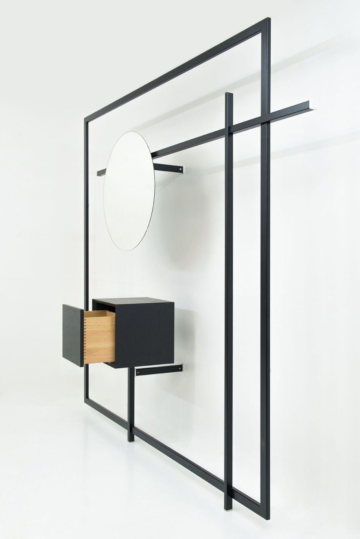 Modern Minimalist Wall Art Shelf with Mirror and Wooden Drawer – Sleek Home Décor Solution