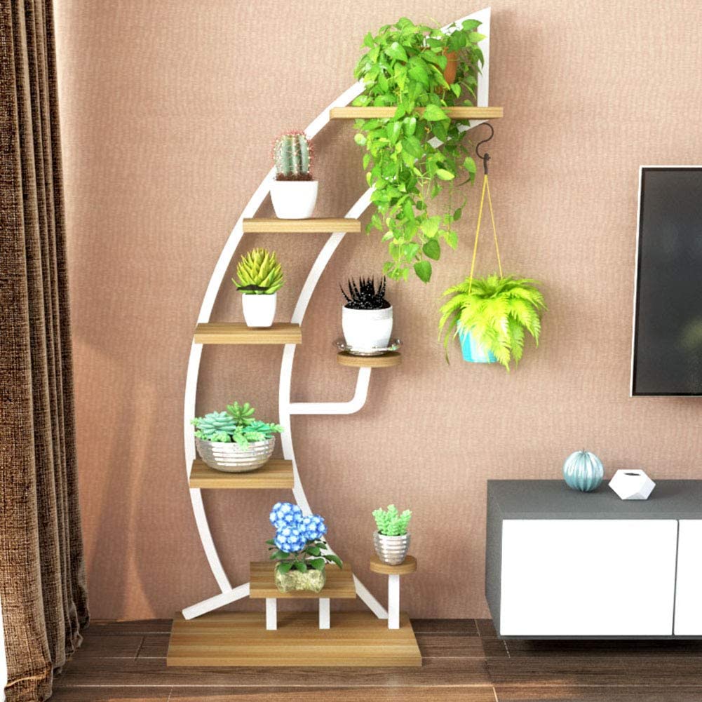 Half Ample Plant Stand/Storage Shelves Wood & Metal - Modern Curved Wooden Plant Stand with Multiple Tiers for Indoor Decoration