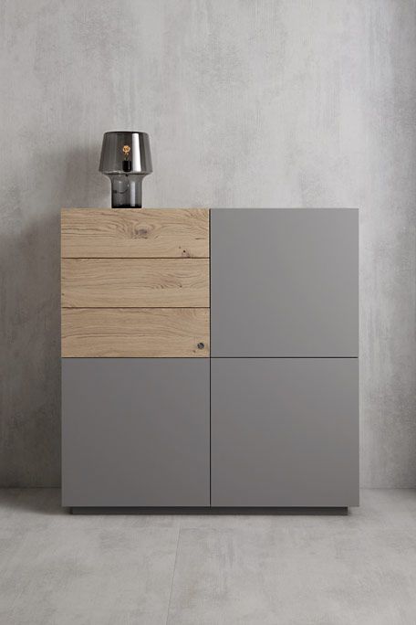 Modern Grey and Wood Corner Storage Cabinet with Minimalist Design - Stylish Grey and Wood Storage Cabinet for Modern Interiors