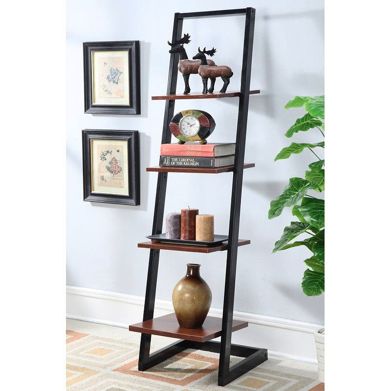 Modern Ladder Shelf with 4-Tier Wood and Metal Design for Home Decor