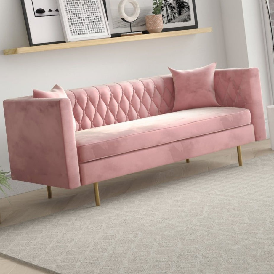 Upholstered Three Seater Sofa In Teal Pink Colour