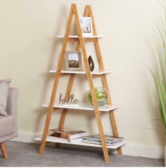 Modern A-Frame Wooden Planter Stand with Multi-Tier White Shelves for Home Decor