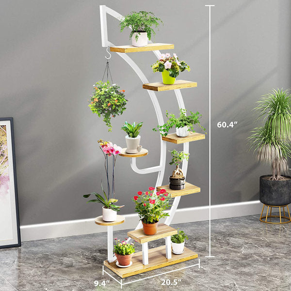 6-Tier Curved Planters Stand with Hanger For Decor (Black) - Modern Multi-Tier Indoor Plant Stand for Home Decor