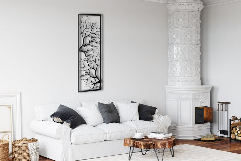 Modern Black Metal Tree Wall Art Panel for Bathroom Decor | Metal Tree Wall Art, Tree Metal Wall Decor, Metal Wall Decor, Metal Branch Wall Decor