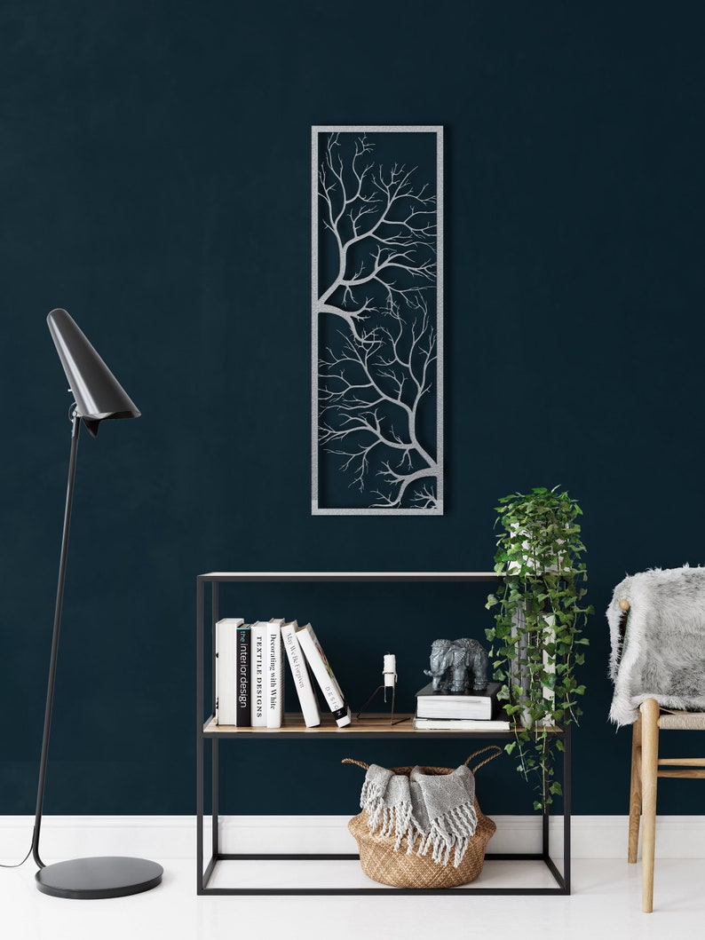 Modern Black Metal Tree Wall Art Panel for Bathroom Decor | Metal Tree Wall Art, Tree Metal Wall Decor, Metal Wall Decor, Metal Branch Wall Decor