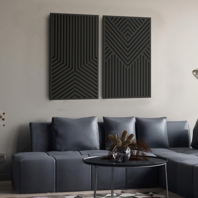 Modern Black Geometric Wall Art Panels for Elegant Living Rooms | Minimalist Black Geometric Wall Art Panels for Modern Interiors