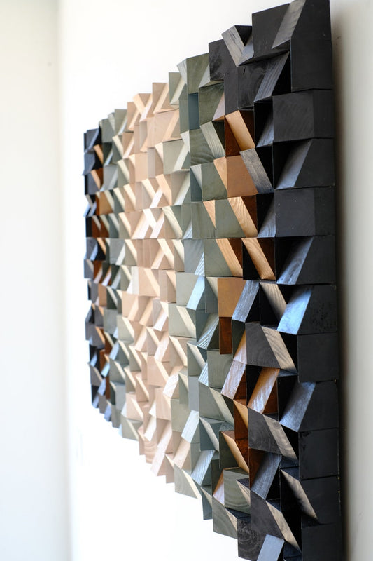 Handmade 3D Wooden Wall Art with Gradient Earthy Tones for Modern Decor | Wooden Mosaic Wood Art Decor
