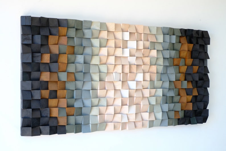 Handmade 3D Wooden Wall Art with Gradient Earthy Tones for Modern Decor | Wooden Mosaic Wood Art Decor