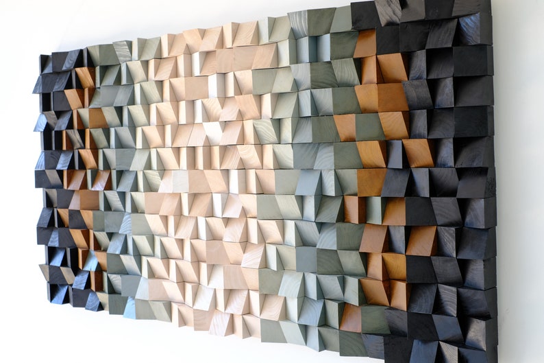Handmade 3D Wooden Wall Art with Gradient Earthy Tones for Modern Decor | Wooden Mosaic Wood Art Decor